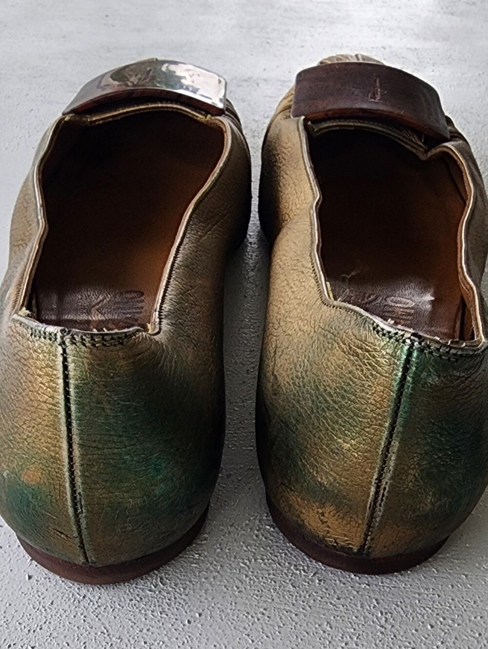 Salvatore Ferragamo Gold Leather Cap-Toe Ballet Flats - Picture 6 of 12